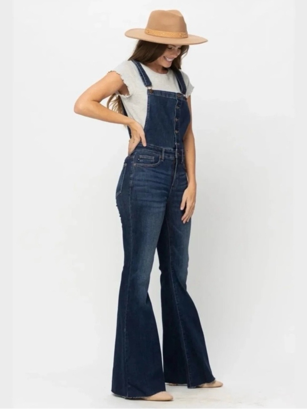 NWT Judy Blue Dark Denim Wash Flare Overalls- Size Small